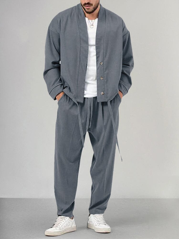 Herre Two-Piece Set Afslappet Overskjorte Bukser Sæt - Gray