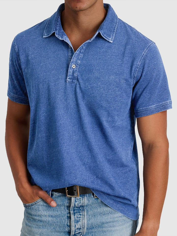 Herrer Kortærmet Polo Shirt Denim-Bomuld Regular Fit - Blue