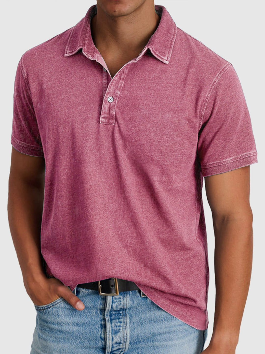 Herrer Kortærmet Polo Shirt Denim-Bomuld Regular Fit - Pink