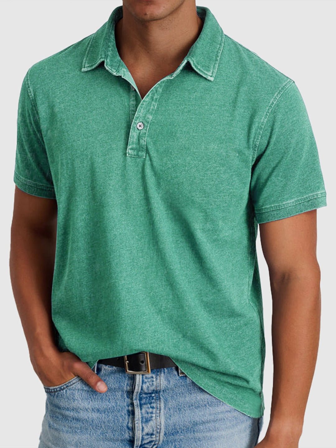 Herrer Kortærmet Polo Shirt Denim-Bomuld Regular Fit - Green