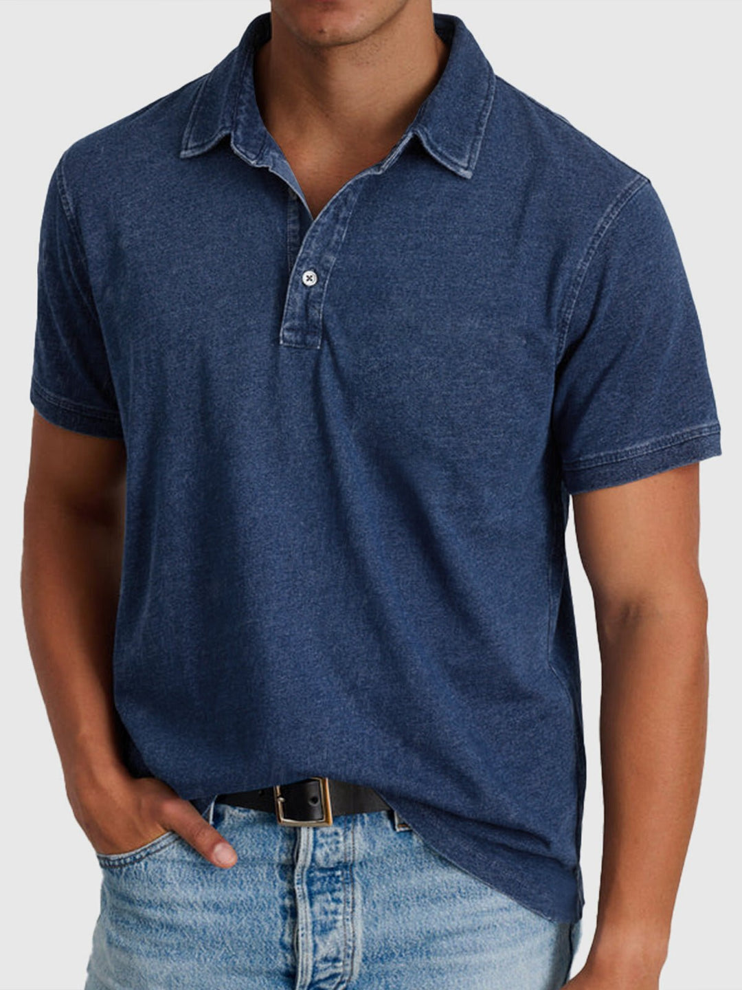 Herrer Kortærmet Polo Shirt Denim-Bomuld Regular Fit - Navy Blue