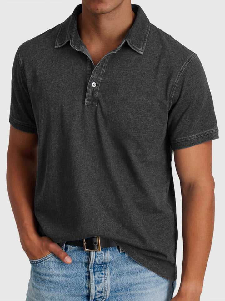 Herrer Kortærmet Polo Shirt Denim-Bomuld Regular Fit - Black