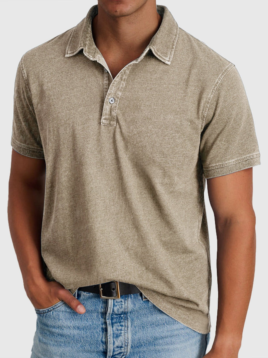 Herrer Kortærmet Polo Shirt Denim-Bomuld Regular Fit - Khaki