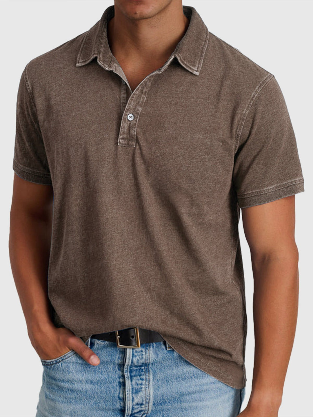 Herrer Kortærmet Polo Shirt Denim-Bomuld Regular Fit - Brown