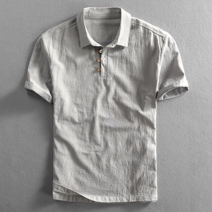 Herres Boho Kortærmet Linnedskjorte Regular Fit Polokrave - Gray