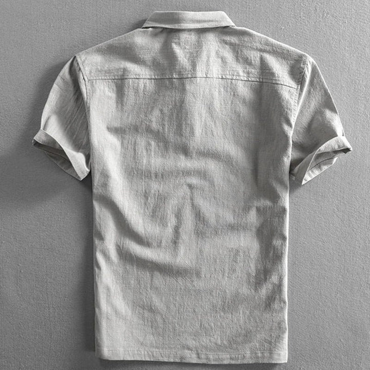 Herres Boho Kortærmet Linnedskjorte Regular Fit Polokrave