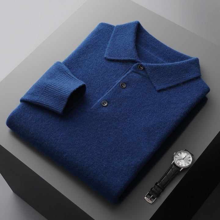Herres Langærmet Regular-Fit Strikket Polo Sweater - Royal Blue