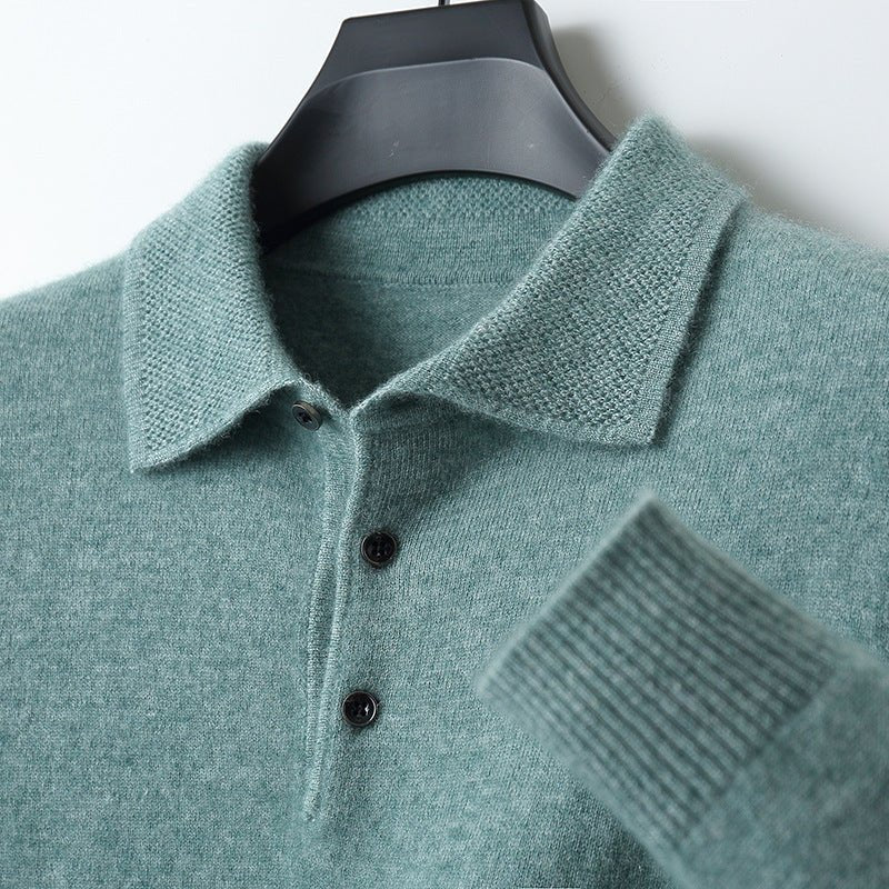 Herres Langærmet Regular-Fit Strikket Polo Sweater - Green
