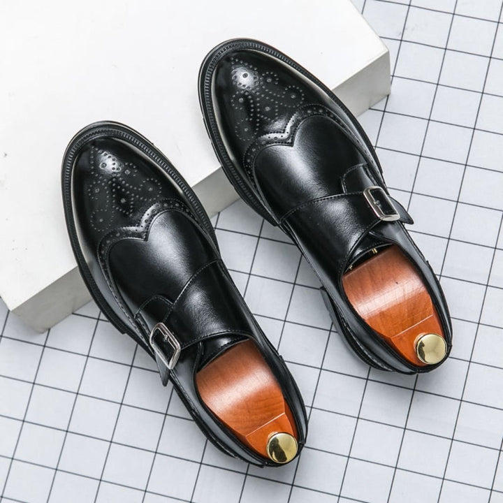 Herresko Monk Strap Wingtip Brogue Formelle Lædersko - Black