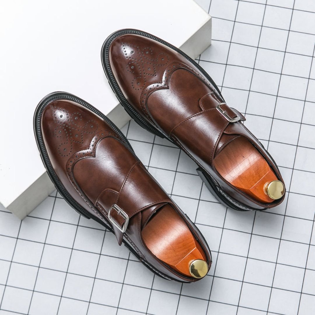 Herresko Monk Strap Wingtip Brogue Formelle Lædersko - Brown