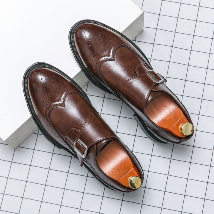 Herresko Monk Strap Wingtip Brogue Formelle Lædersko - Brown