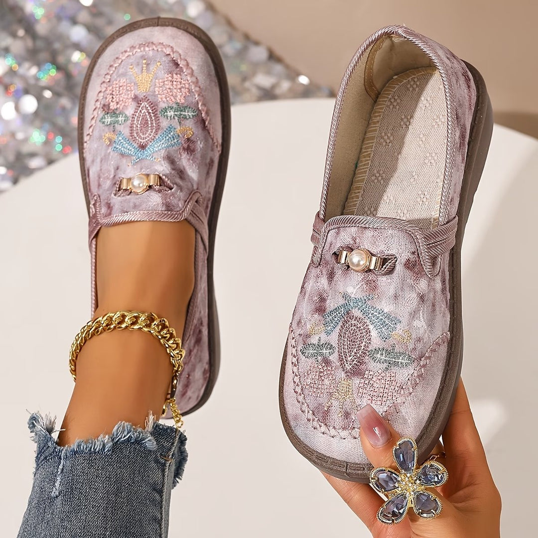 Kvinder Broderet Blomster Slip-On Loafers - Pink