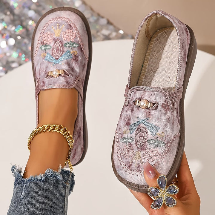 Kvinder Broderet Blomster Slip-On Loafers - Pink