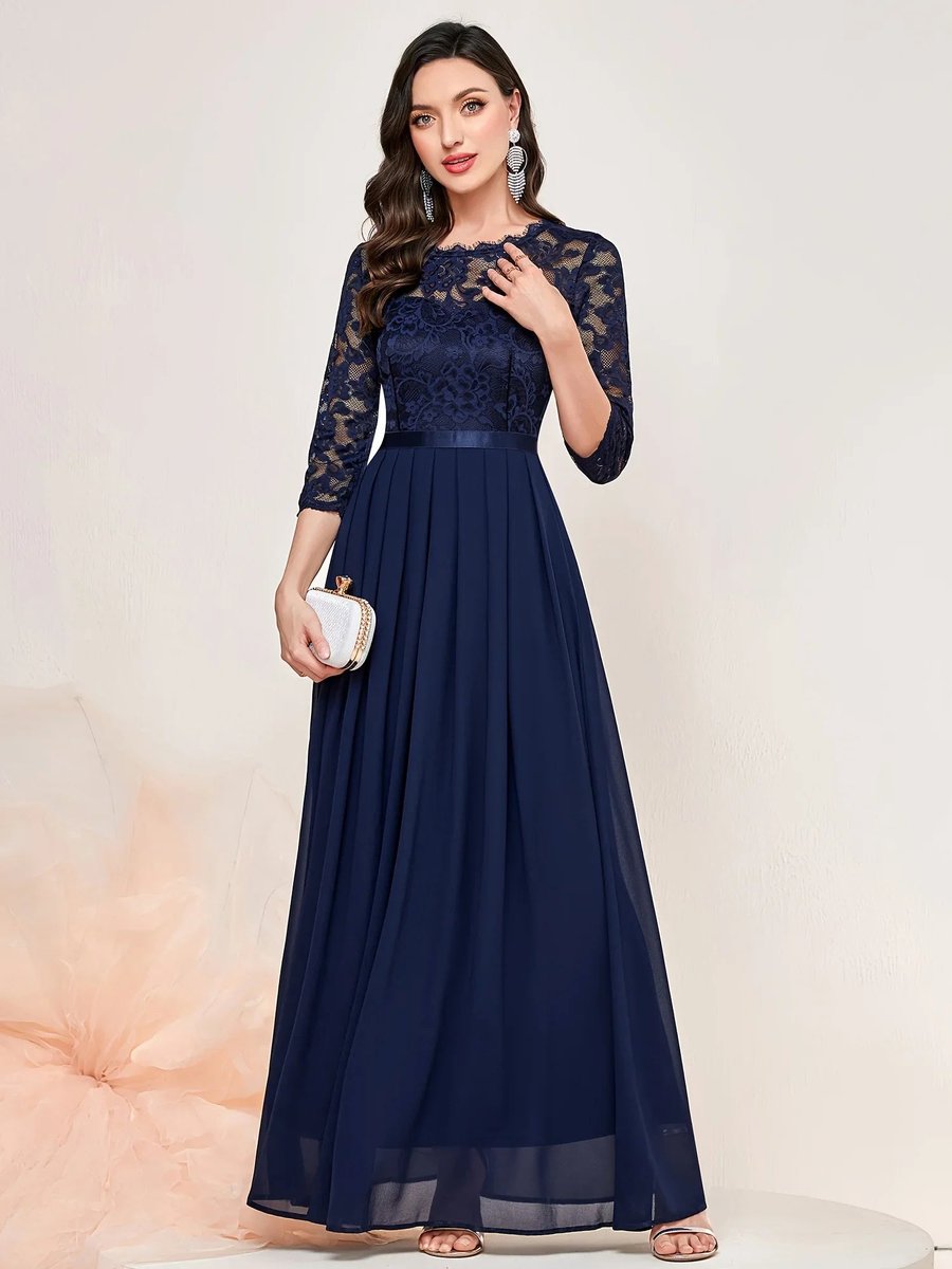 Kvinders Blondekjole Maxi Plisseret Ærme Formal Dresses Aften
