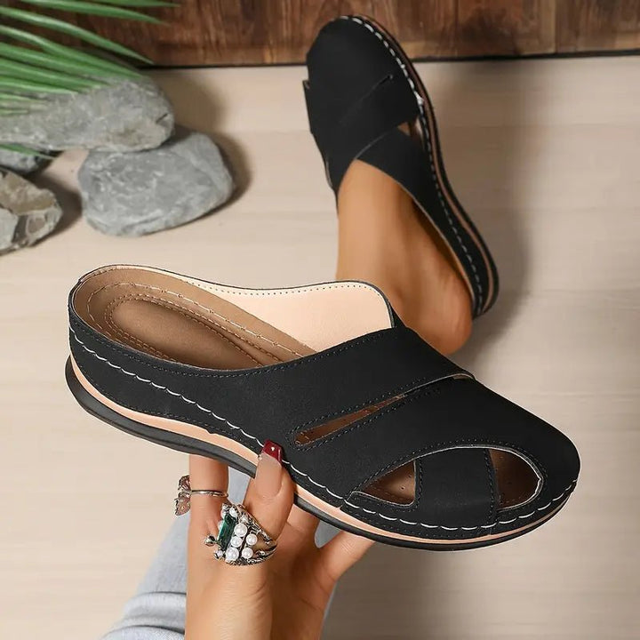 Kvinders Åbne Krydsstropede Komfort Sandaler - Black