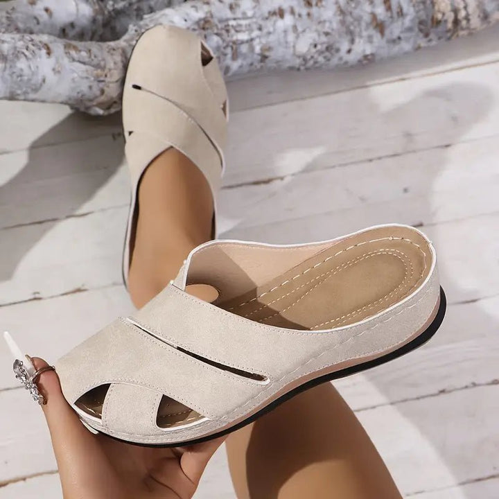 Kvinders Åbne Krydsstropede Komfort Sandaler - Beige