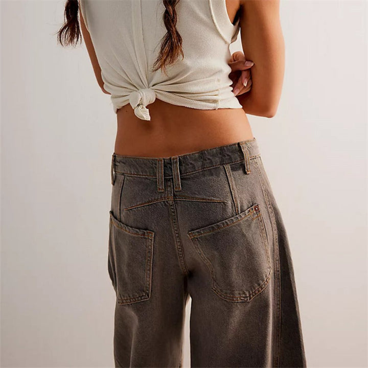 Kvinders Cropped Barrel Leg Denim Jeans Mid-Rise