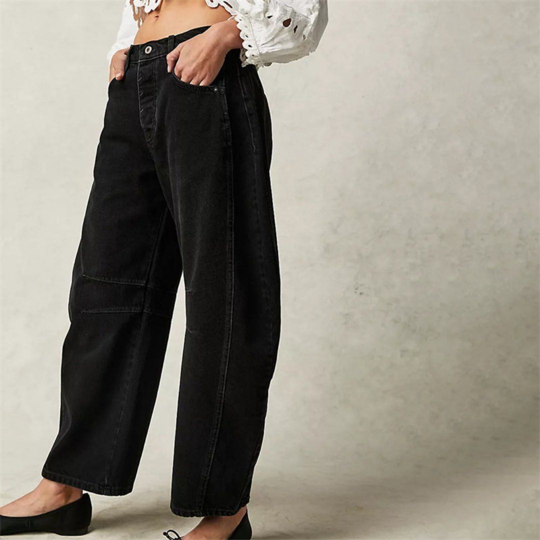 Kvinders Cropped Barrel Leg Denim Jeans Mid-Rise