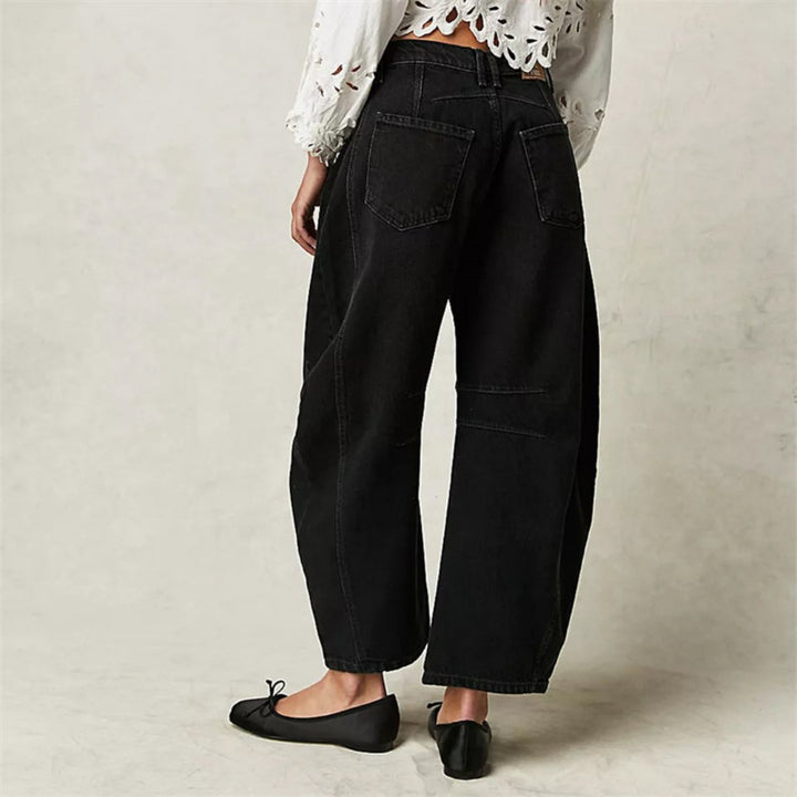 Kvinders Cropped Barrel Leg Denim Jeans Mid-Rise
