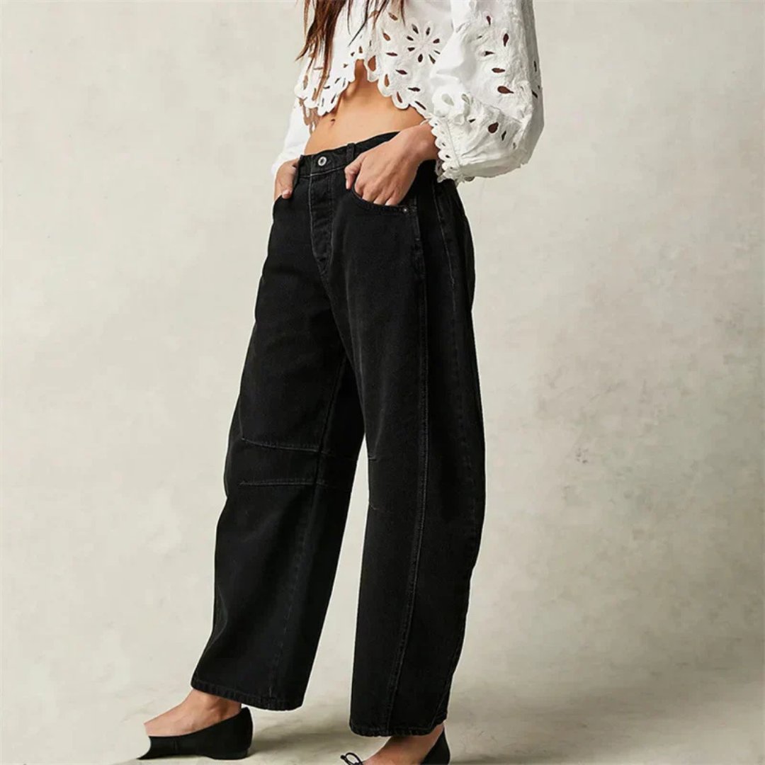 Kvinders Cropped Barrel Leg Denim Jeans Mid-Rise