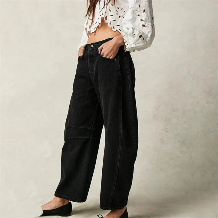 Kvinders Cropped Barrel Leg Denim Jeans Mid-Rise