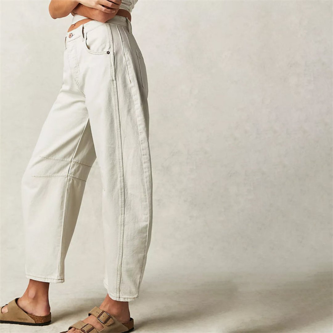 Kvinders Cropped Barrel Leg Denim Jeans Mid-Rise