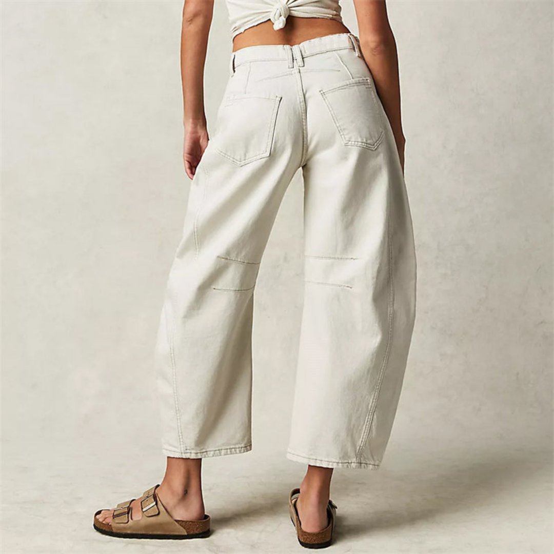 Kvinders Cropped Barrel Leg Denim Jeans Mid-Rise
