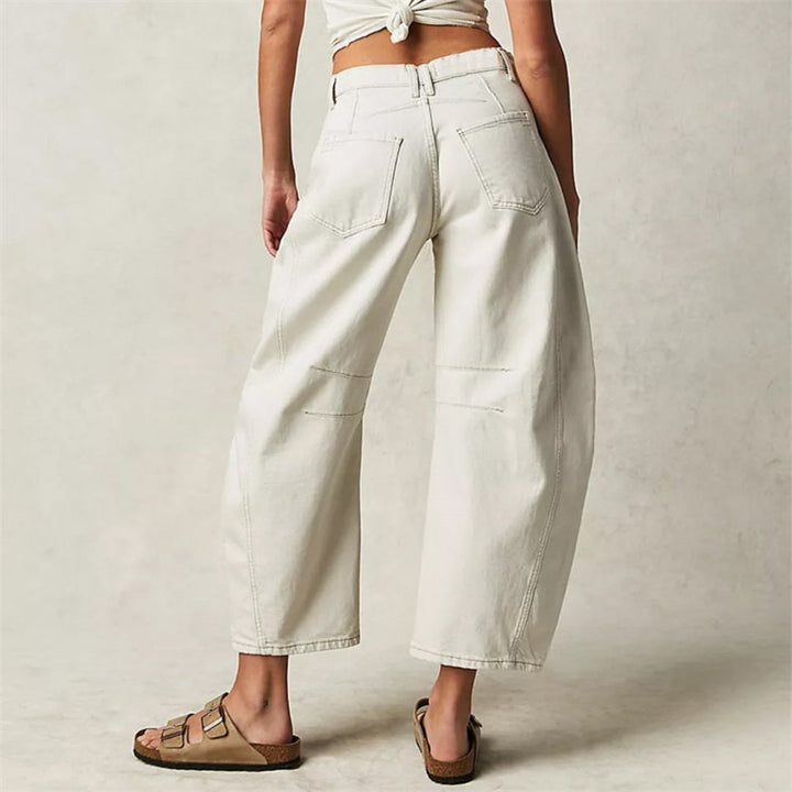 Kvinders Cropped Barrel Leg Denim Jeans Mid-Rise