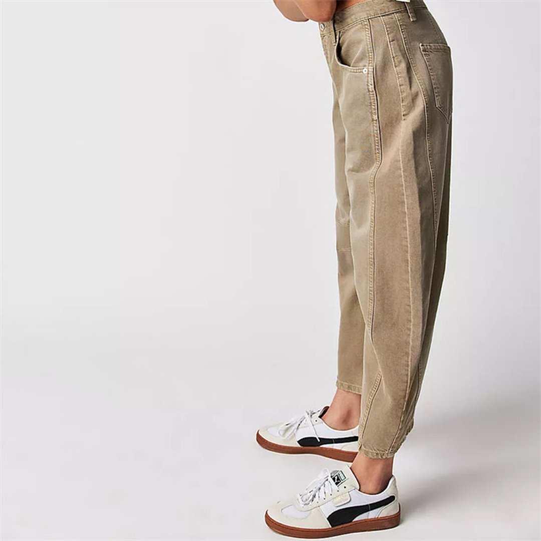 Kvinders Cropped Barrel Leg Denim Jeans Mid-Rise