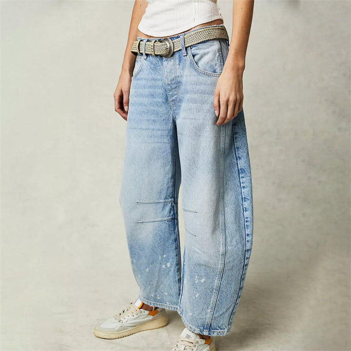 Kvinders Cropped Barrel Leg Denim Jeans Mid-Rise