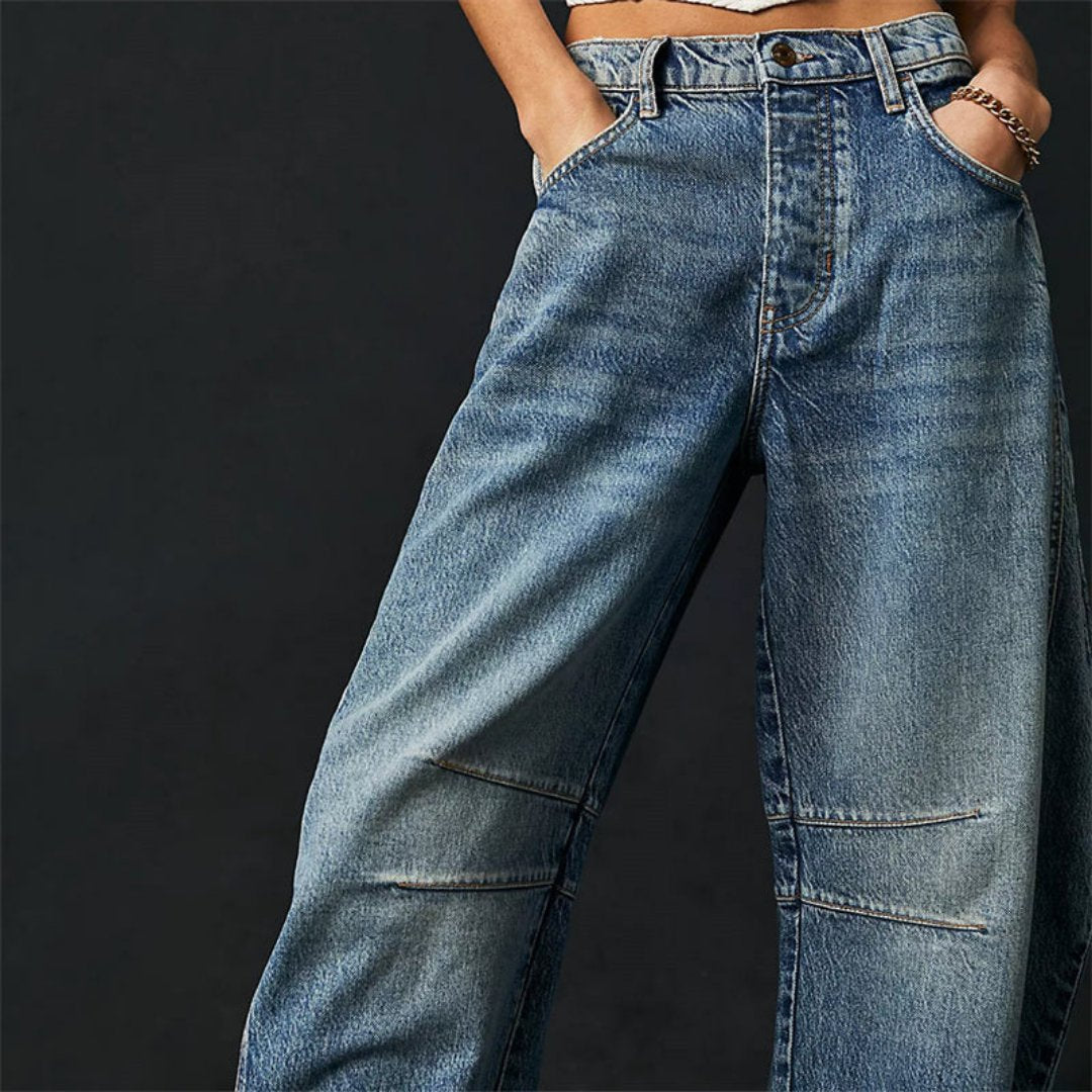 Kvinders Cropped Barrel Leg Denim Jeans Mid-Rise