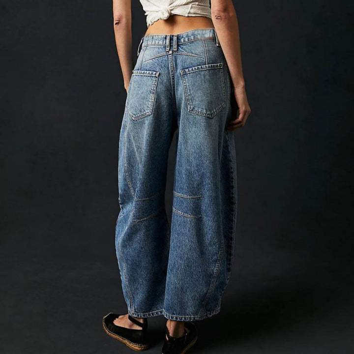 Kvinders Cropped Barrel Leg Denim Jeans Mid-Rise