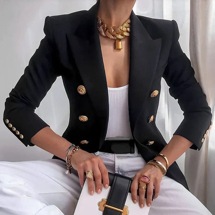 Kvinders Dobbeltbrystet Blazer med Guldknapper - Black