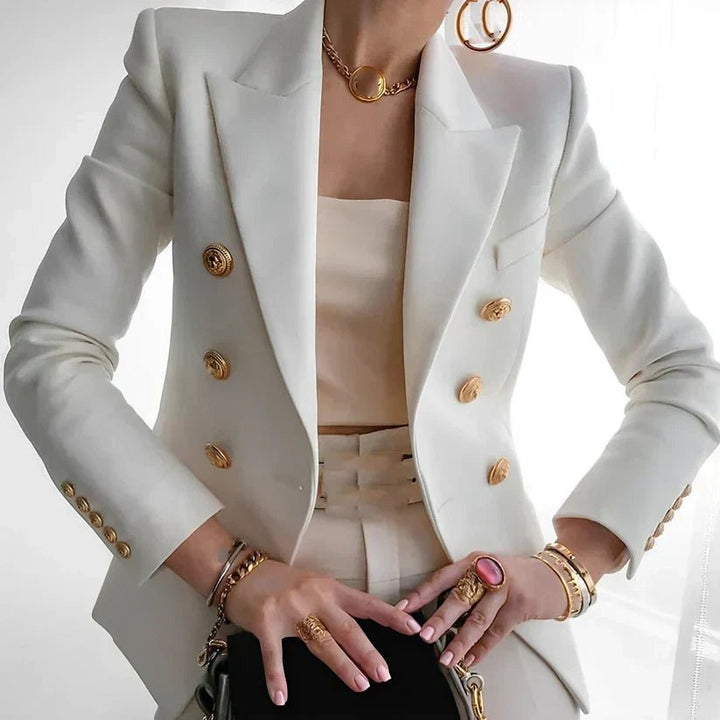 Kvinders Dobbeltbrystet Blazer med Guldknapper - White