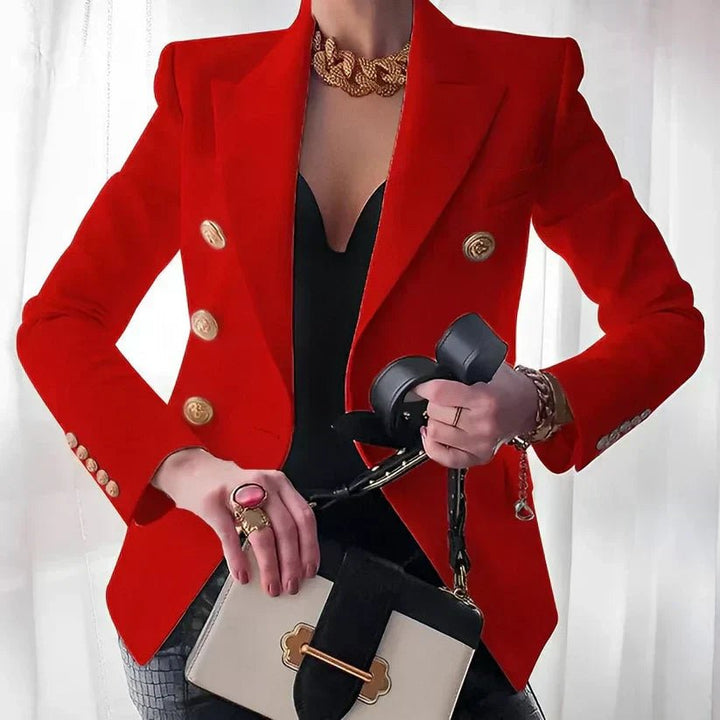 Kvinders Dobbeltbrystet Blazer med Guldknapper - Red