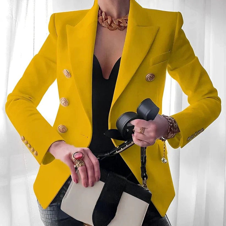 Kvinders Dobbeltbrystet Blazer med Guldknapper - Yellow
