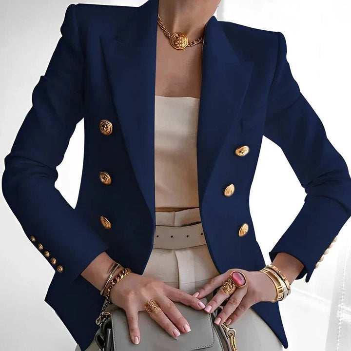 Kvinders Dobbeltbrystet Blazer med Guldknapper - Navy Blue