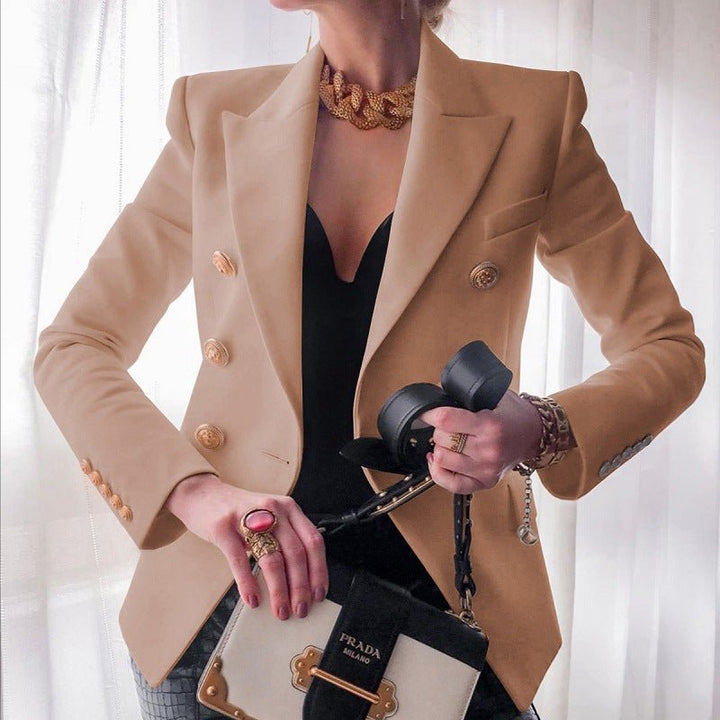Kvinders Dobbeltbrystet Blazer med Guldknapper - Beige