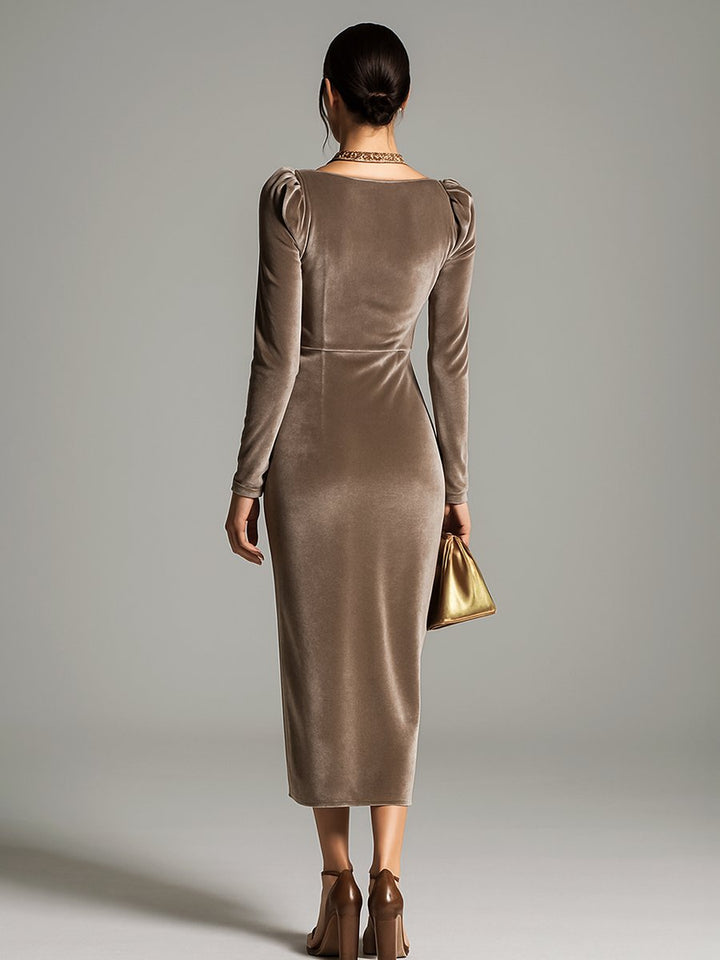 Kvinders Elegant Fløjl Midi Formal Dress Cowl-Neck Langærmet