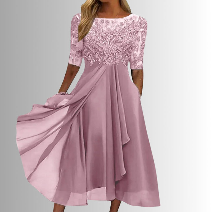 Kvinders Elegante Blondekjoler Chiffon Festkjole Halværme - Lyserød
