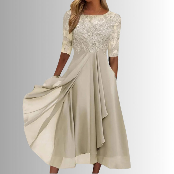 Kvinders Elegante Blondekjoler Chiffon Festkjole Halværme - Creme