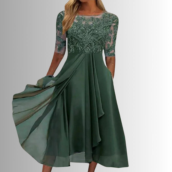 Kvinders Elegante Blondekjoler Chiffon Festkjole Halværme - Grøn