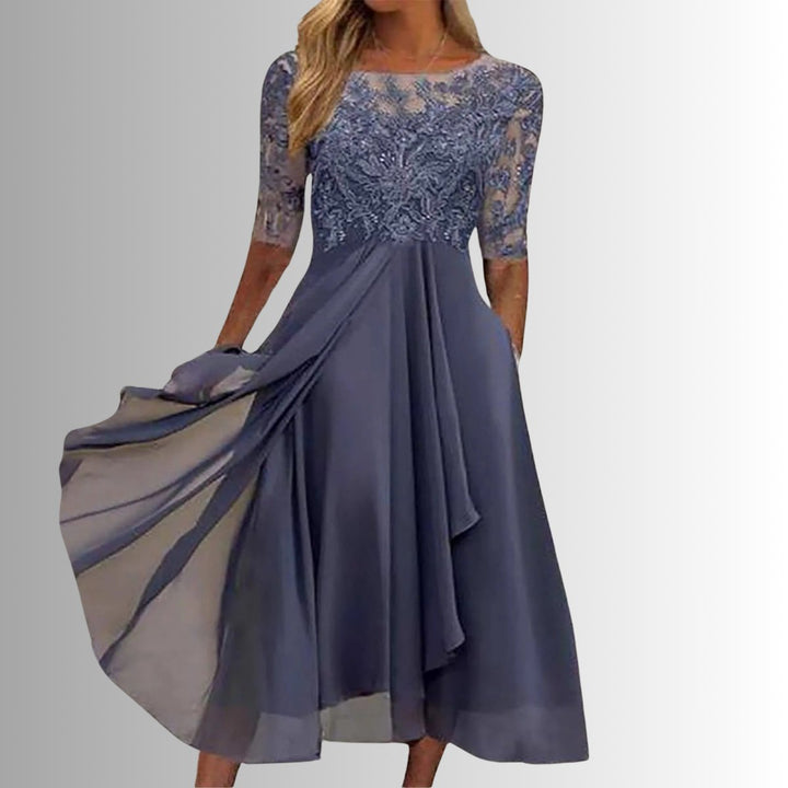 Kvinders Elegante Blondekjoler Chiffon Festkjole Halværme - Lilla