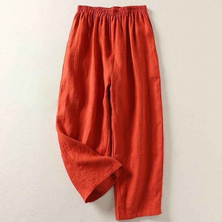Kvinders Linen Afslappede Elastiktalje Bukser - Orange