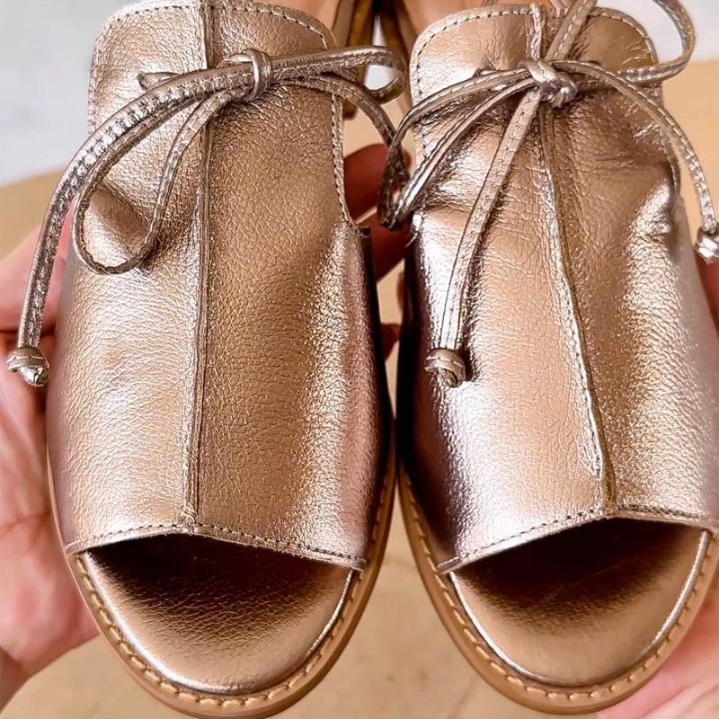 Kvinders Metalliske Peep-Toe Flade Sandaler med Sløjfestrop