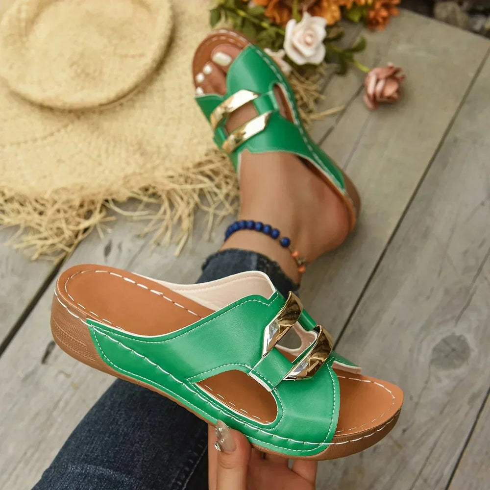 Kvinders Ortopædiske Kilehæl Slip-On Sandaler Veganske - Green