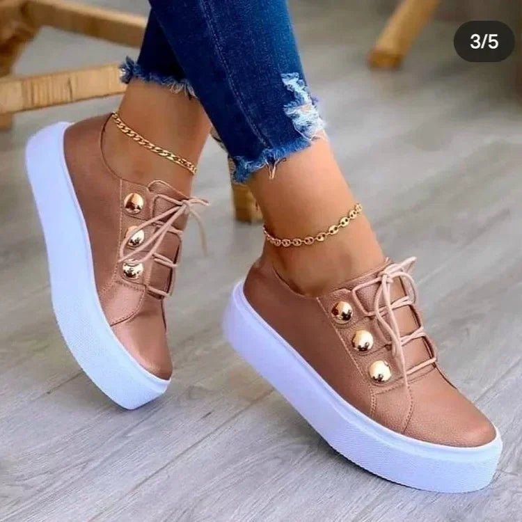Kvinders Ortopædiske Plateau Sneakers Snørebånd Guldnitter - Rose Gold