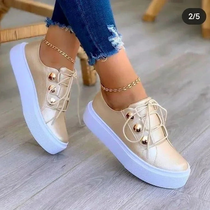 Kvinders Ortopædiske Plateau Sneakers Snørebånd Guldnitter - Gold (Almost sold out!)