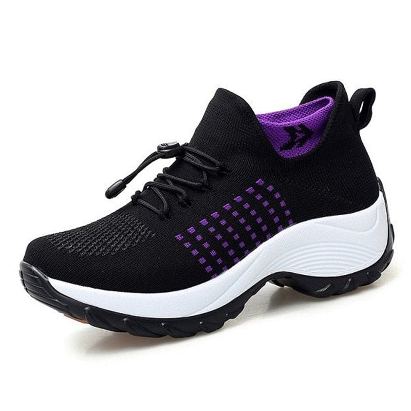 Kvinders Ortopædiske Snøre-Sneakers Hukommelsesskum Platformsål - Black Purple