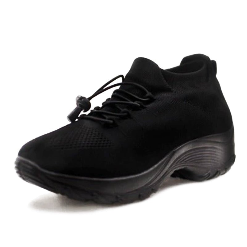 Kvinders Ortopædiske Snøre-Sneakers Hukommelsesskum Platformsål - Midnight Black